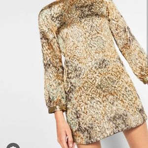 ZARA trafalgar Gold Shimmer Jacquard dress size XS